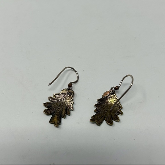 Abstract Green Leaf Dangle Earrings Textured Swirl with 925 Sterling Silver Hook - Picture 8 of 8